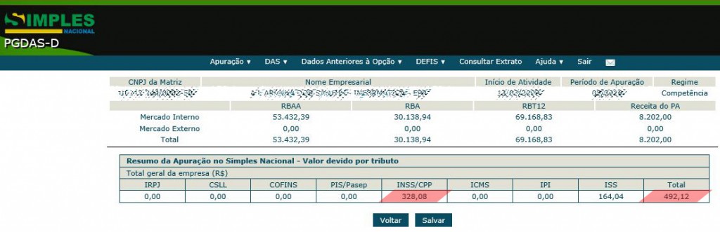 Sistema e-CAC: Valores repassados ao INSS na apuração do Simples Nacional