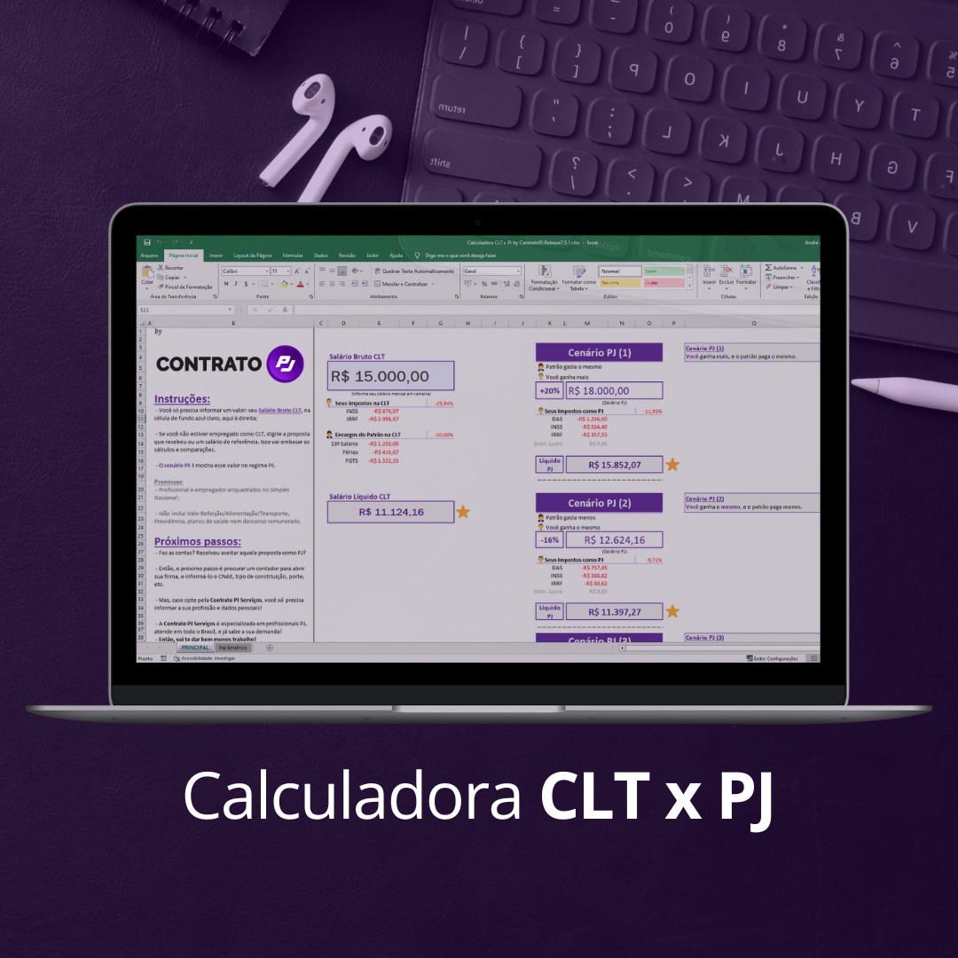 Calculadora CLT x PJ - Simples Nacional - com fator R, INSS, Pro Labore e Imposto de Renda - by Contrato PJ